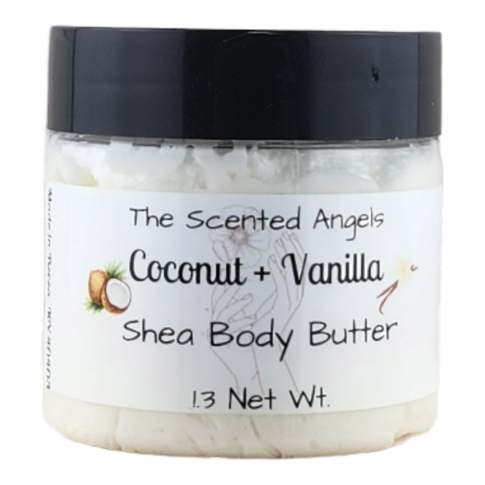 TSA Handmade Whipped Coconut Vanilla Body Butter Cream, Luxury Body Lotion for Dry Skin, Daily Moisturizing Shea Butter, Sunflower Oil, Mothers, Fathers, Women, Men, Teens, 4 oz Jar