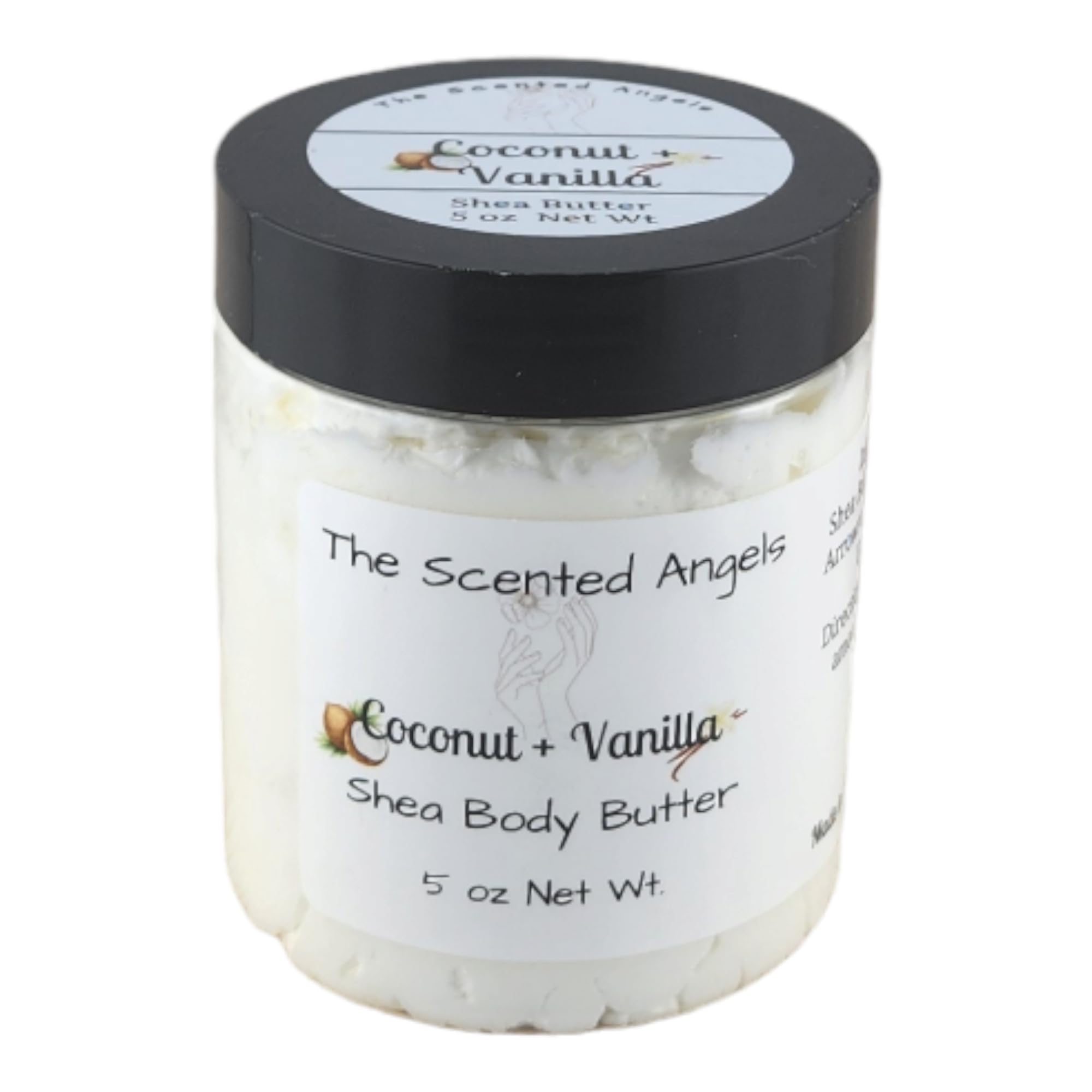 TSA Handmade Whipped Coconut Vanilla Body Butter Cream, Luxury Body Lotion for Dry Skin, Daily Moisturizing Shea Butter, Sunflower Oil, Mothers, Fathers, Women, Men, Teens, 4 oz Jar