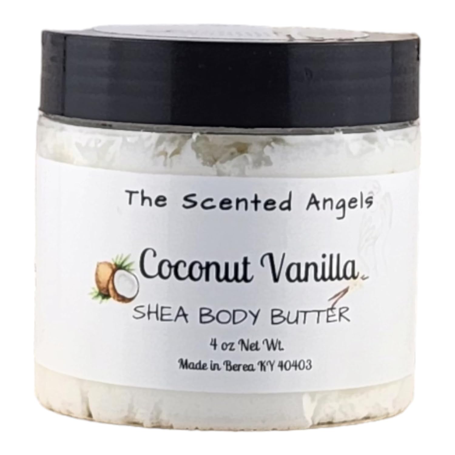 TSA Handmade Whipped Coconut Vanilla Body Butter Cream, Luxury Body Lotion for Dry Skin, Daily Moisturizing Shea Butter, Sunflower Oil, Mothers, Fathers, Women, Men, Teens, 4 oz Jar