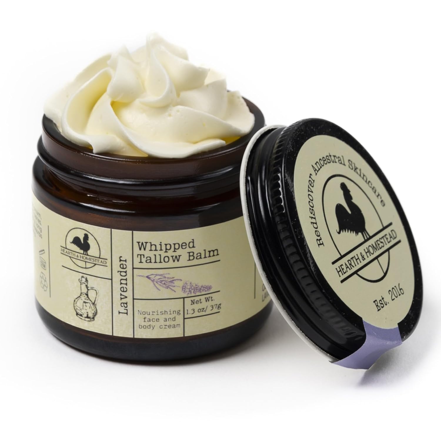 Hearth and Homestead: Handmade Whipped Tallow Balm, Organic, Moisturizer, Body Butter with Infused Olive Oil, for Eczema, Rosacea, Baby (Lavender)