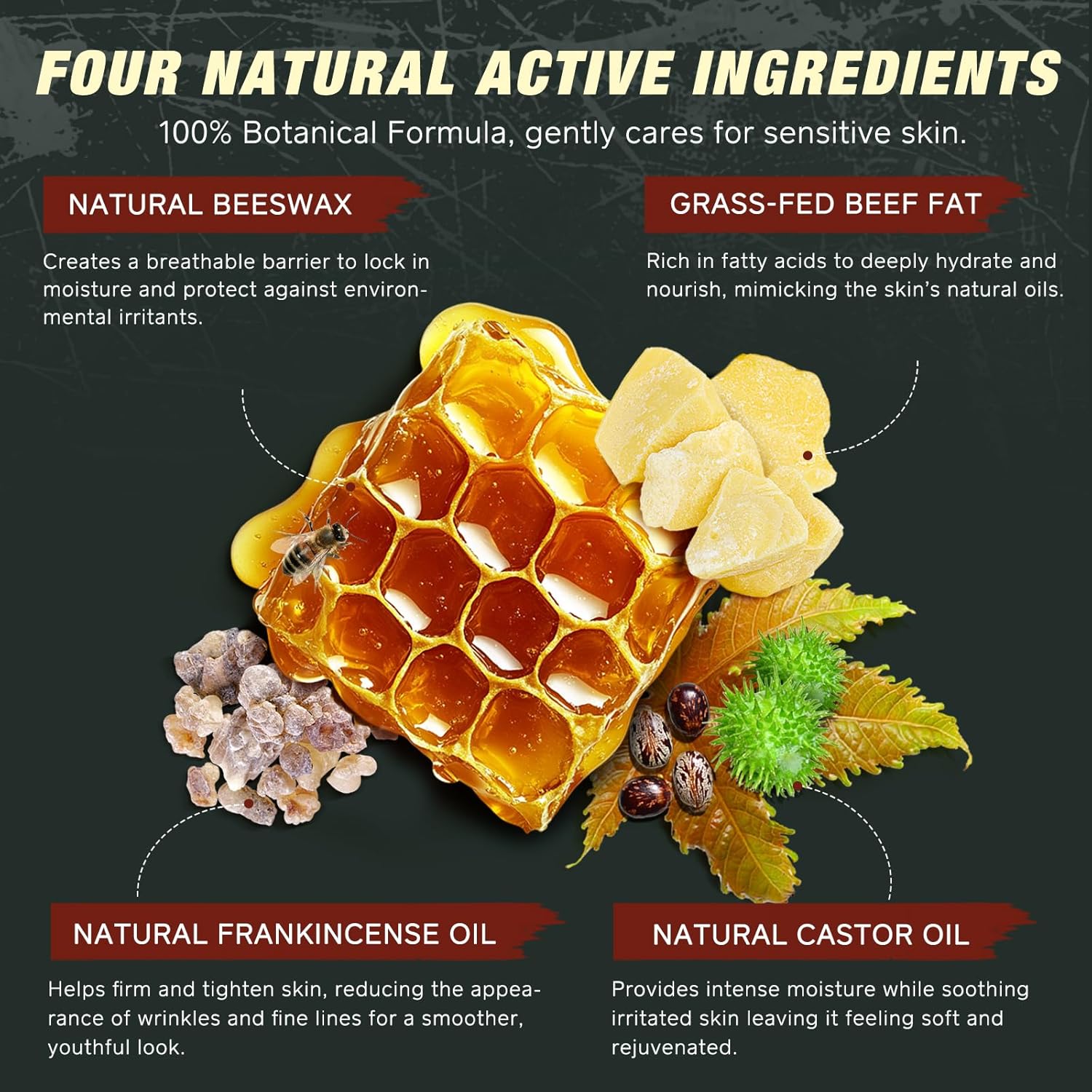 Handmade Tallow, Organic Castor Oil, and Frankincense Oil Face Balm, 100% Grass-Fed Tallow for Skin Care, Face & Body Moisturizer for Sensitive Skin & Dry Skin Age Defying, Natural Lotion