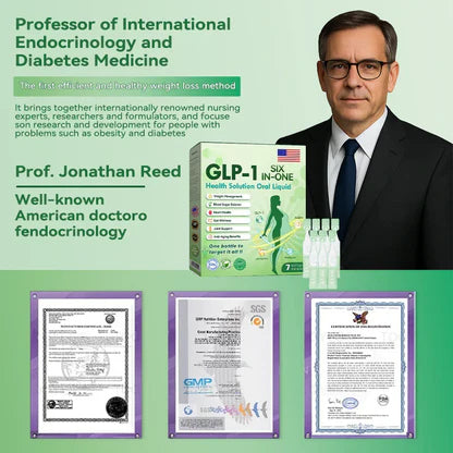 GLP-1 6-in-1 Gesundheitslösung – Flüssigkeit zum Einnehmen (Nur einmal täglich, sichtbare Veränderungen in 7 Tagen) Bei Übergewicht, Herz-Kreislauf-Erkrankungen, Diabetes, Schlafapnoe, Darmproblemen, Gelenkbeschwerden und mehr