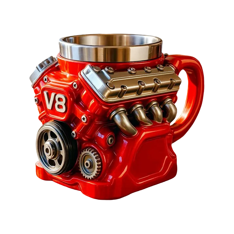 Handcrafted Vintage V8 Engine Mug – 3D Retro Muscle Car Mechanical Coffee Cup with Stainless Steel Liner
