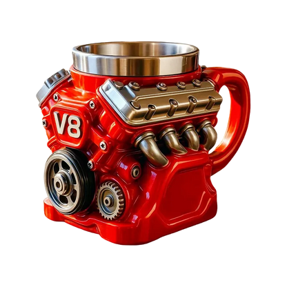 Handcrafted Vintage V8 Engine Mug – 3D Retro Muscle Car Mechanical Coffee Cup with Stainless Steel Liner
