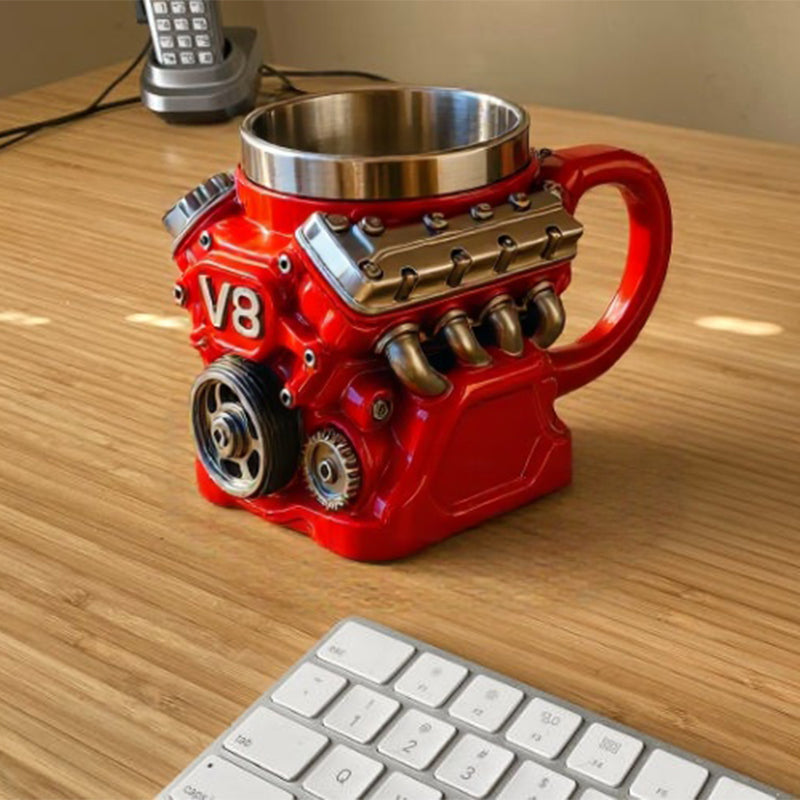 Handcrafted Vintage V8 Engine Mug – 3D Retro Muscle Car Mechanical Coffee Cup with Stainless Steel Liner