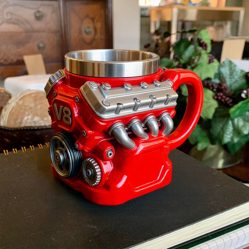 Handcrafted Vintage V8 Engine Mug – 3D Retro Muscle Car Mechanical Coffee Cup with Stainless Steel Liner