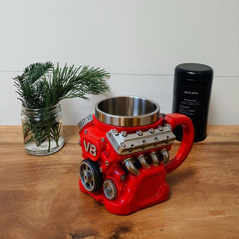 Handcrafted Vintage V8 Engine Mug – 3D Retro Muscle Car Mechanical Coffee Cup with Stainless Steel Liner