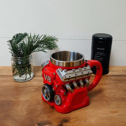 Handcrafted Vintage V8 Engine Mug – 3D Retro Muscle Car Mechanical Coffee Cup with Stainless Steel Liner