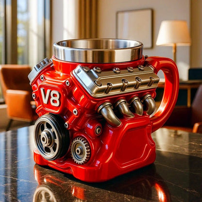 Handcrafted Vintage V8 Engine Mug – 3D Retro Muscle Car Mechanical Coffee Cup with Stainless Steel Liner