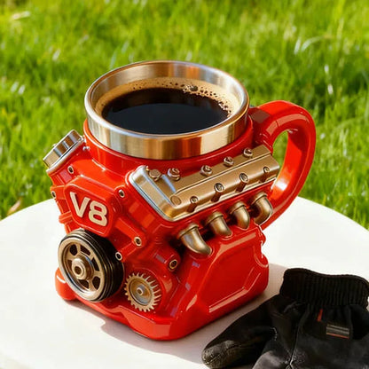 Handcrafted Vintage V8 Engine Mug – 3D Retro Muscle Car Mechanical Coffee Cup with Stainless Steel Liner
