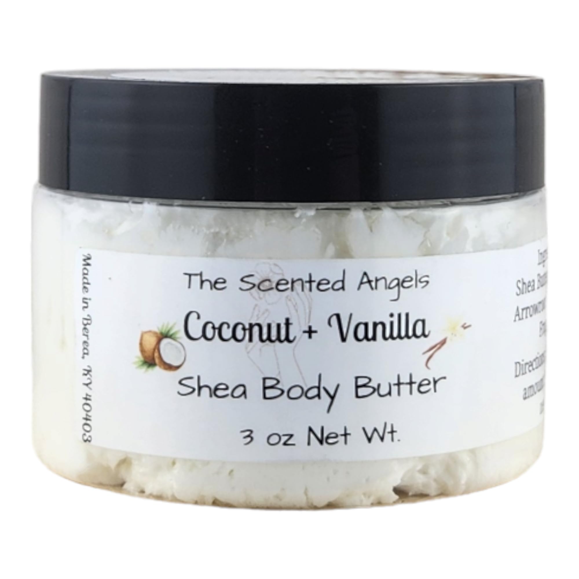 TSA Handmade Whipped Coconut Vanilla Body Butter Cream, Luxury Body Lotion for Dry Skin, Daily Moisturizing Shea Butter, Sunflower Oil, Mothers, Fathers, Women, Men, Teens, 4 oz Jar