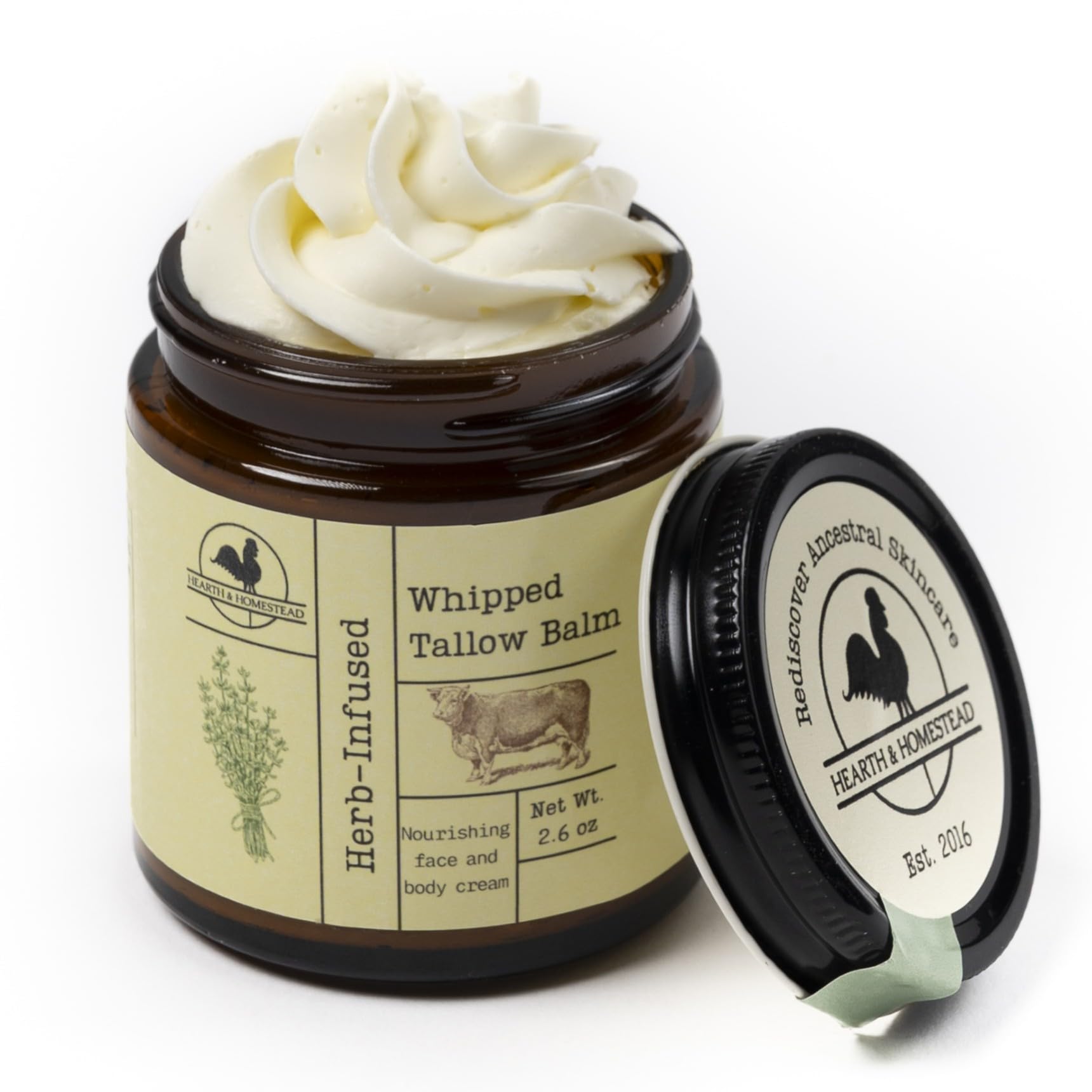 Hearth and Homestead: Handmade Whipped Tallow Balm, Organic, Moisturizer, Body Butter with Infused Olive Oil, for Eczema, Rosacea, Baby (Lavender)