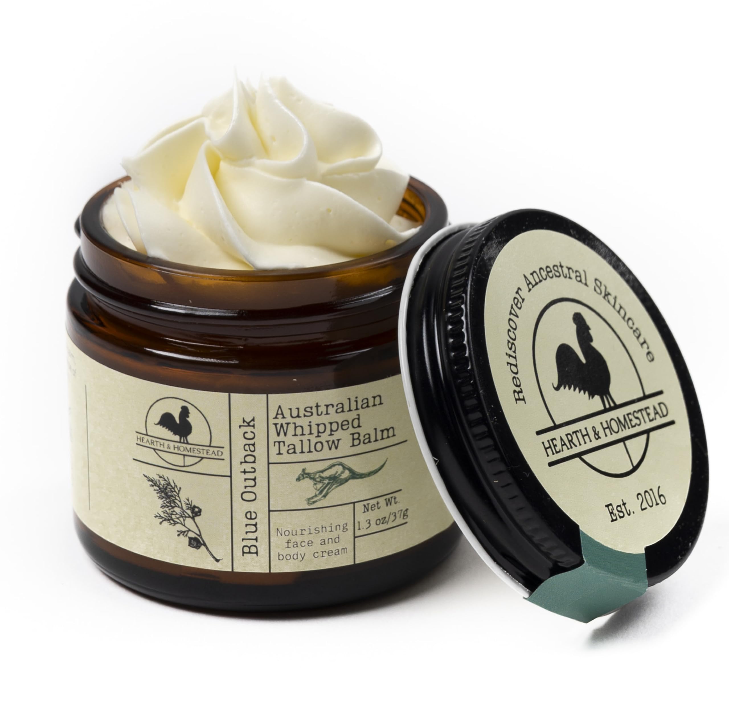 Hearth and Homestead: Handmade Whipped Tallow Balm, Organic, Moisturizer, Body Butter with Infused Olive Oil, for Eczema, Rosacea, Baby (Lavender)