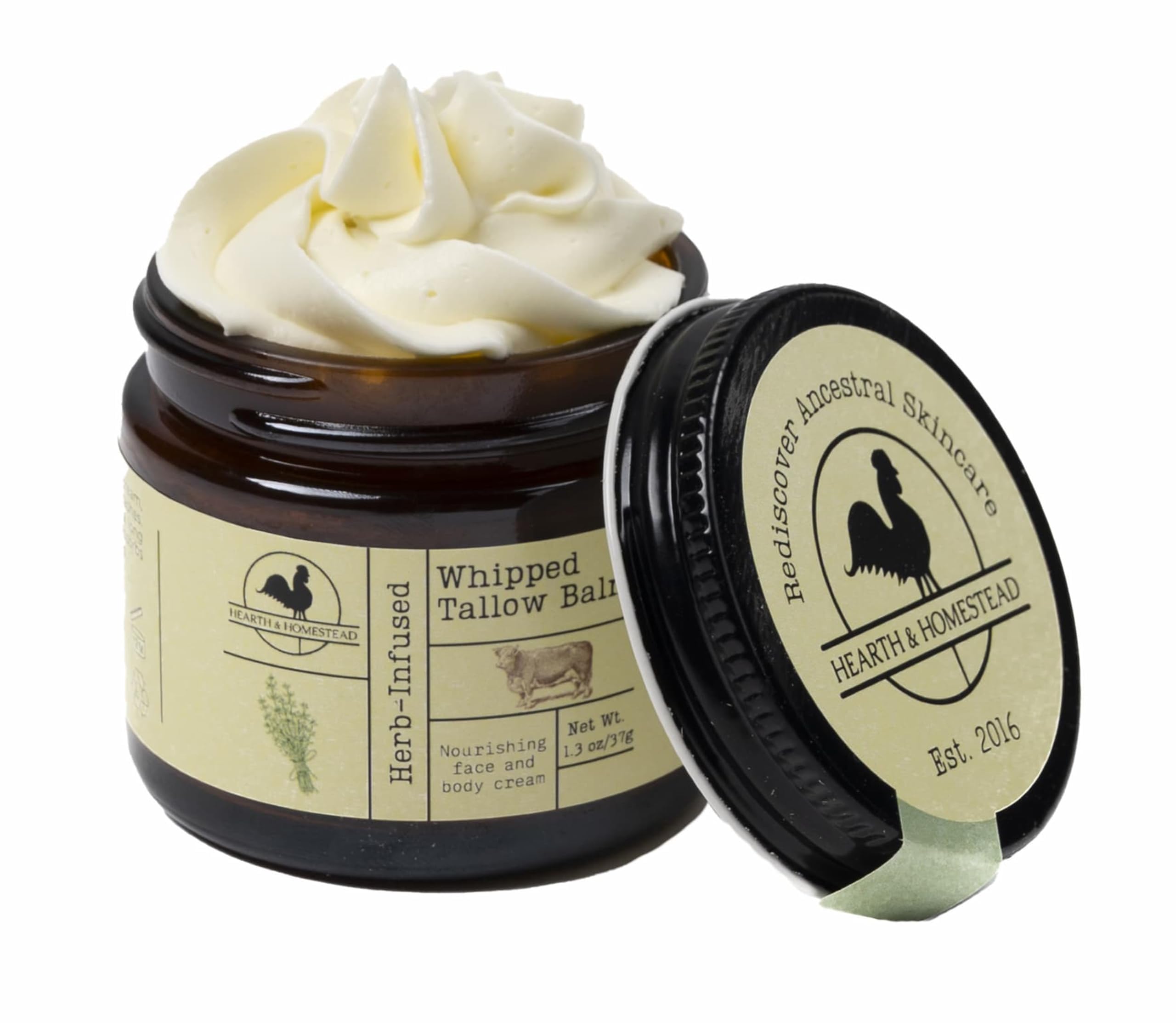 Hearth and Homestead: Handmade Whipped Tallow Balm, Organic, Moisturizer, Body Butter with Infused Olive Oil, for Eczema, Rosacea, Baby (Lavender)