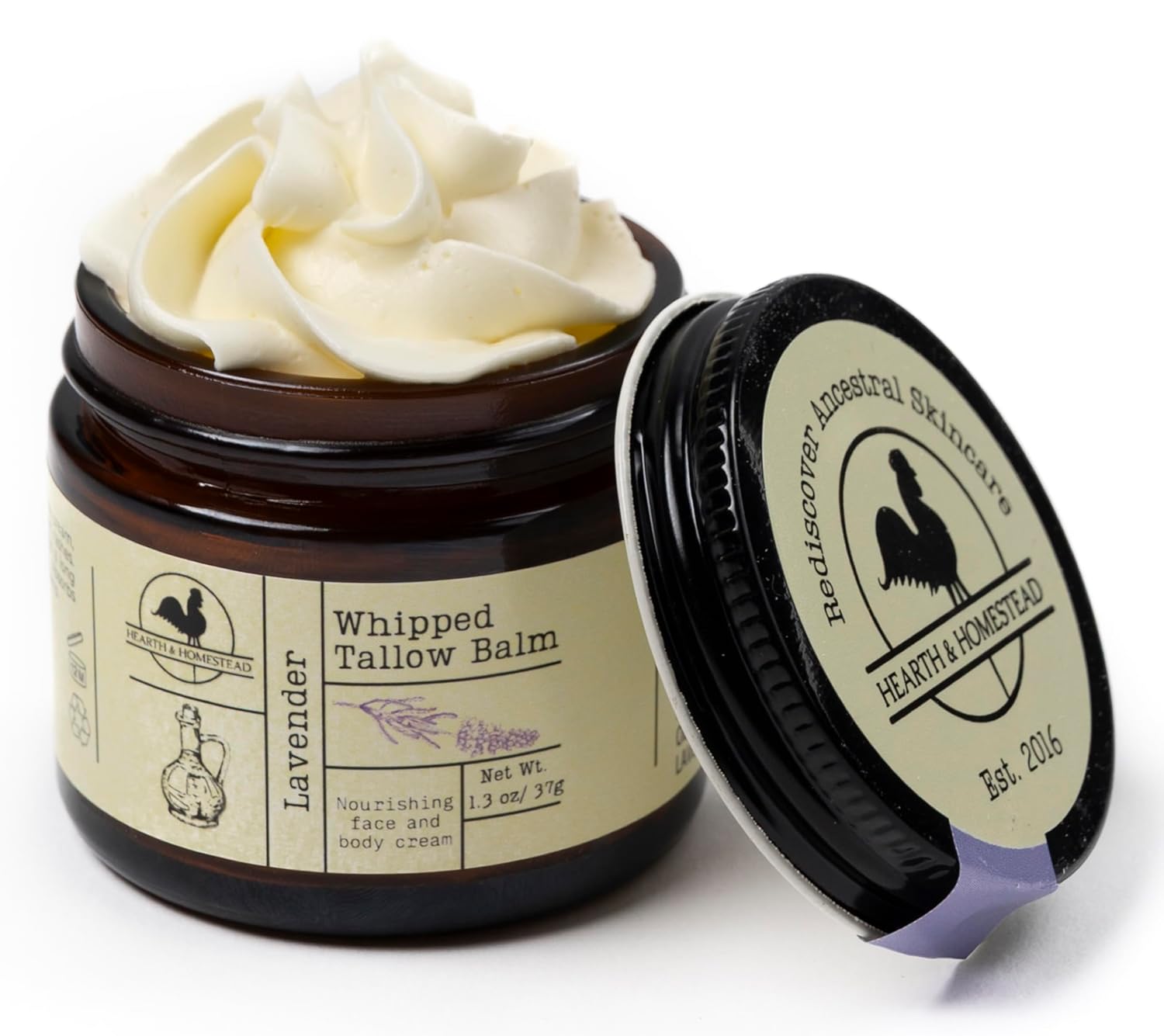 Hearth and Homestead: Handmade Whipped Tallow Balm, Organic, Moisturizer, Body Butter with Infused Olive Oil, for Eczema, Rosacea, Baby (Lavender)