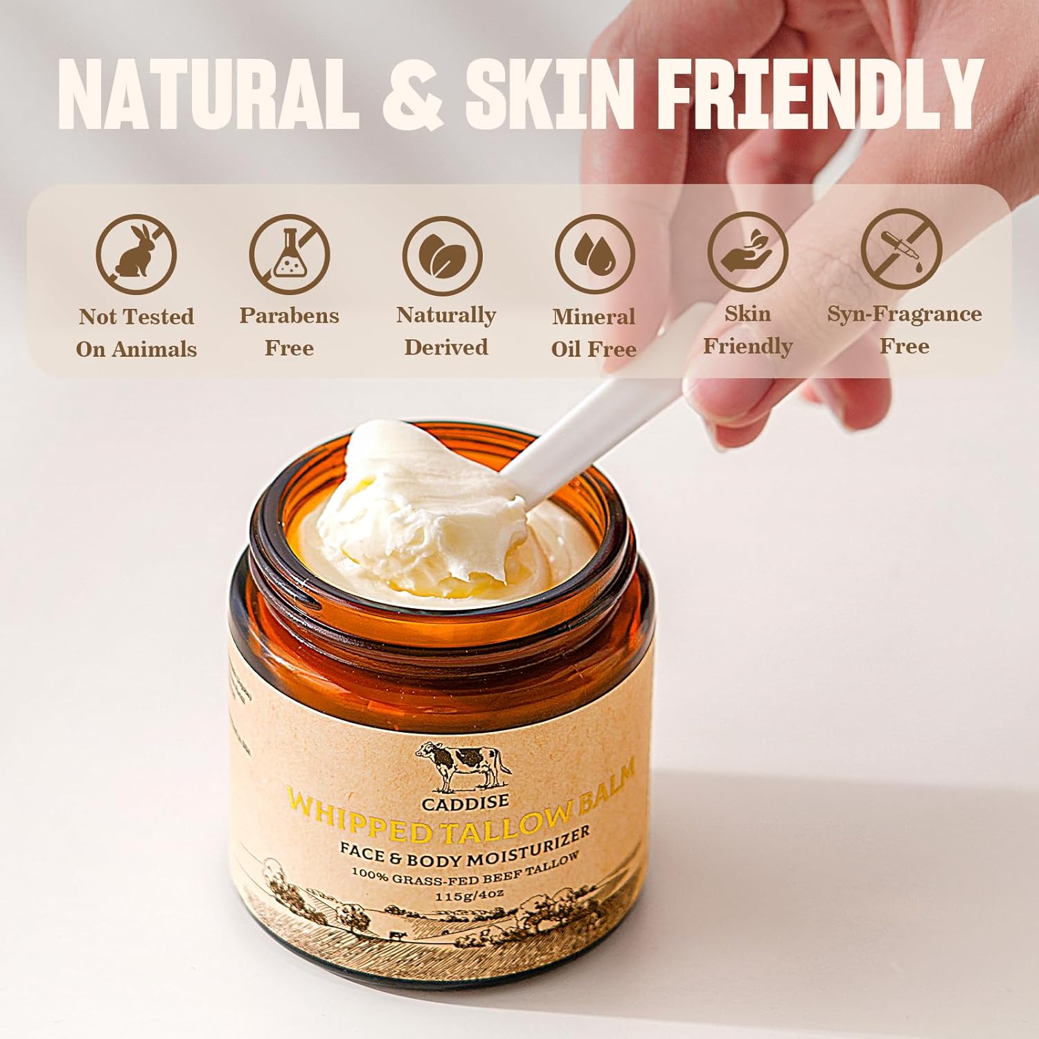 Whipped Beef Tallow for Skin – 100% Grass-Fed Handmade Cream Moisturizer for Face & Body, Natural with Honey, Shea Butter, Jojoba Oil, Non-Greasy, Nourishing for Men, Women, Kids, 4 Oz