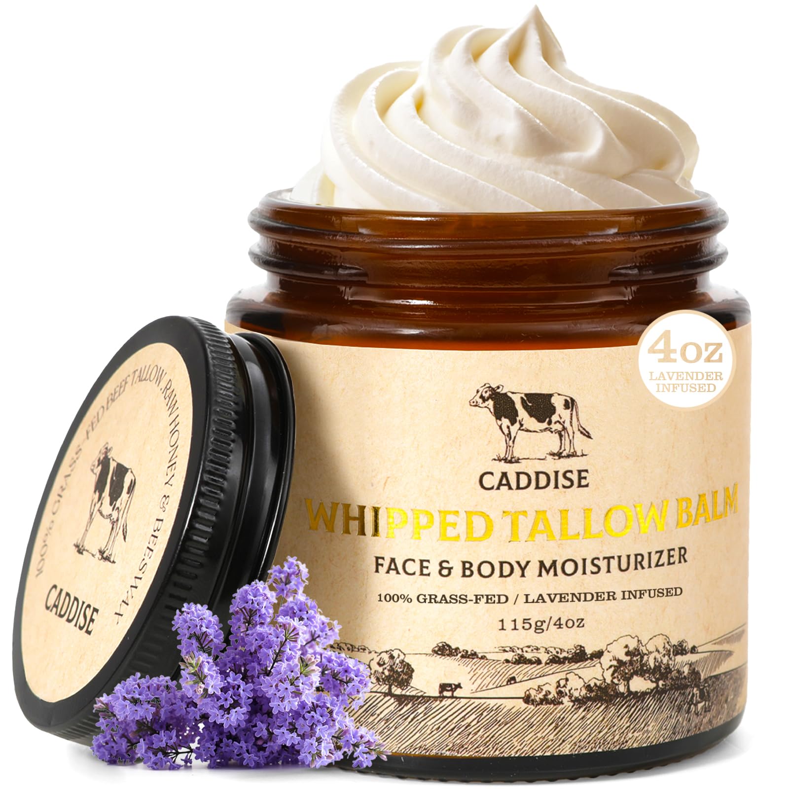 Whipped Beef Tallow for Skin – 100% Grass-Fed Handmade Cream Moisturizer for Face & Body, Natural with Honey, Shea Butter, Jojoba Oil, Non-Greasy, Nourishing for Men, Women, Kids, 4 Oz