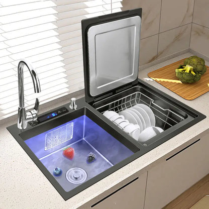 EcoWash Plus - Évier de Cuisine en Inox avec Lave-Vaisselle Intelligent et Stérilisation Intégré - 6 en 1